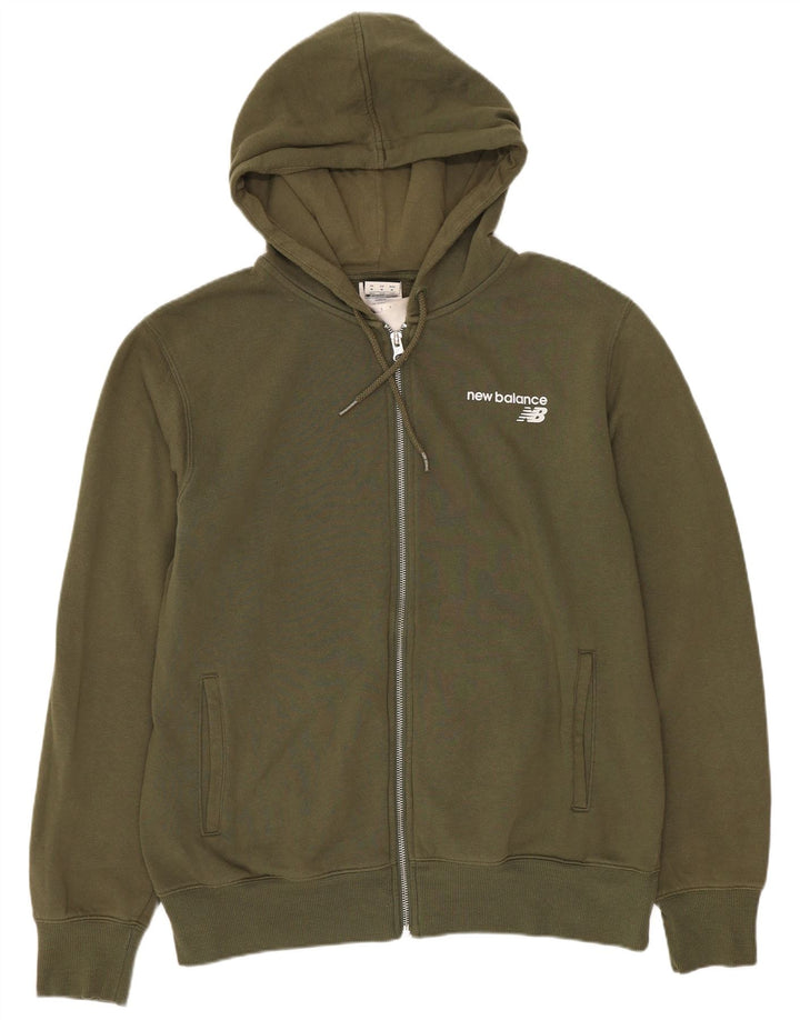 Maglione con cappuccio e zip da uomo New Balance in cotone kaki medio