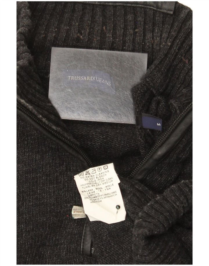 Maglione Uomo Trussardi Jeans Maglione Zip Collo Piccolo Grigio Lana