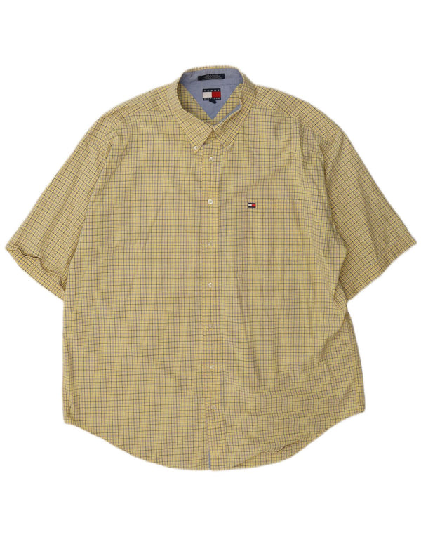 Camicia a maniche corte da uomo Tommy Hilfiger 2XL cotone a quadri gialli