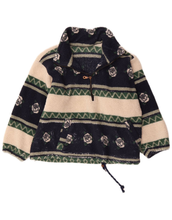 Maglione in pile da donna vintage con zip e collo UK 18 XL floreale multicolore