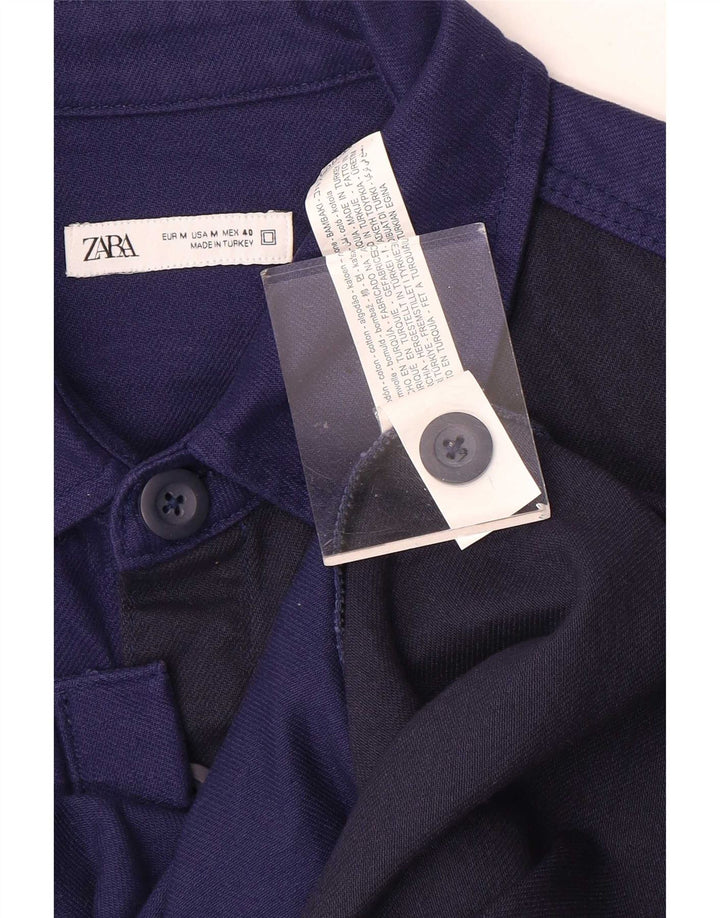 Camicia overshirt da uomo Zara in cotone color block medio blu navy