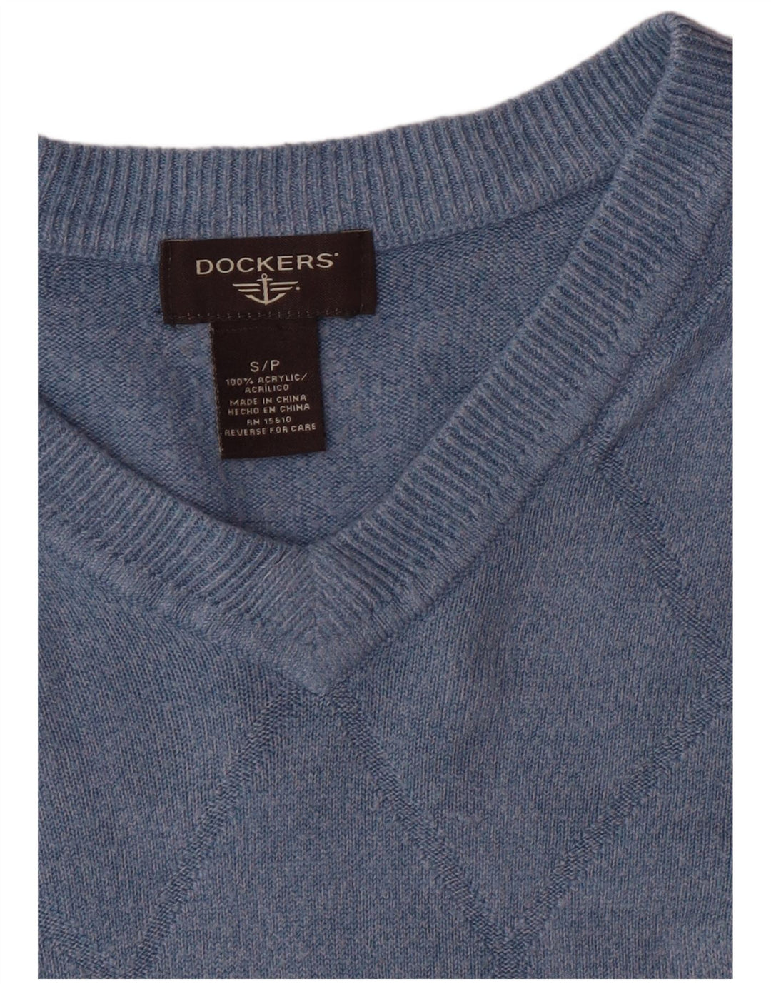 Maglione da uomo con scollo a V Dockers piccolo blu a rombi/acrilico diamante