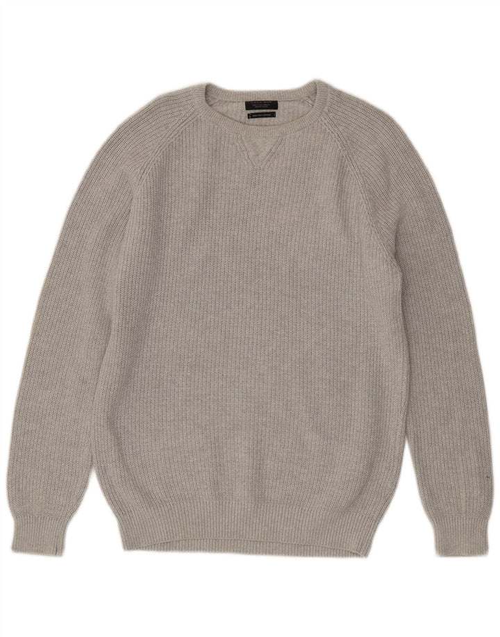 Maglione ZARA da uomo girocollo grande in cotone grigio