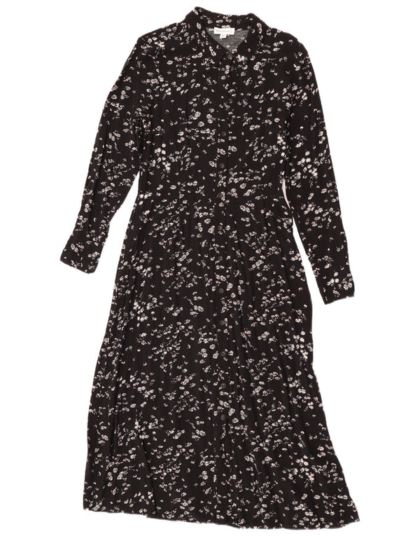 Abito camicia da donna a maniche lunghe maxi Warehouse UK 12 medio nero floreale