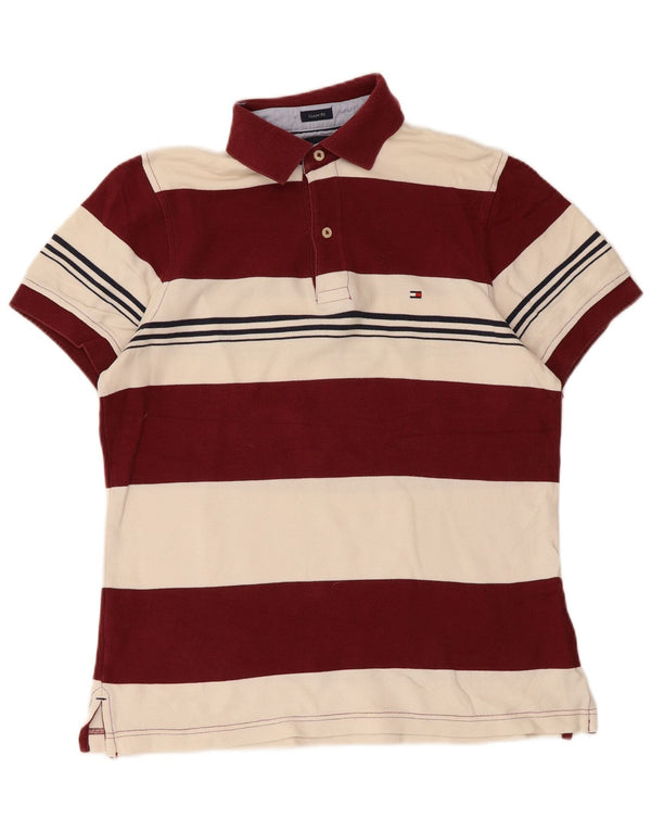 Polo da uomo Custom Fit Tommy Hilfiger piccola in cotone a righe bordeaux