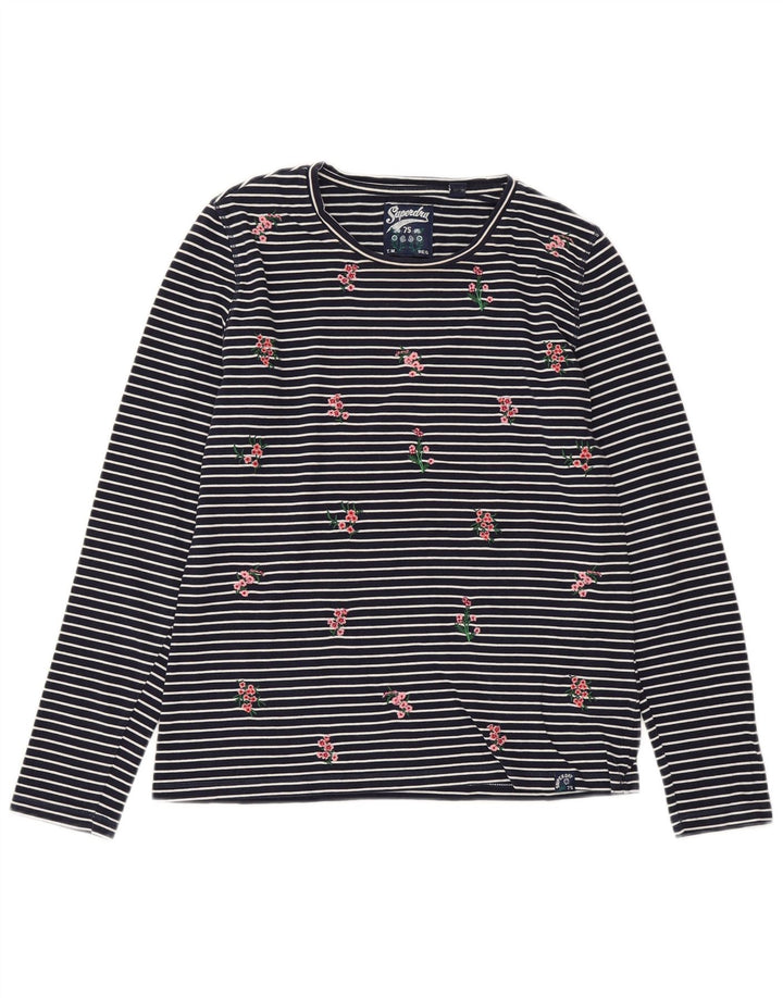 Top da donna a manica lunga SUPERDRY UK 10 piccolo cotone a righe blu navy