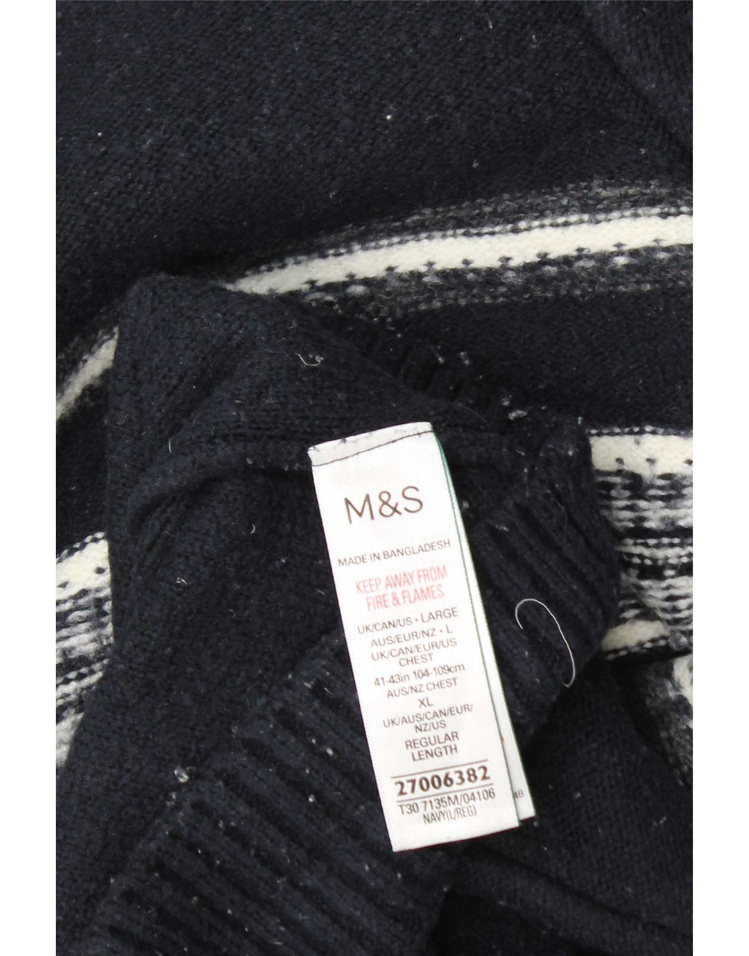 Maglione da uomo Marks & Spencer con zip e collo grande a righe blu navy