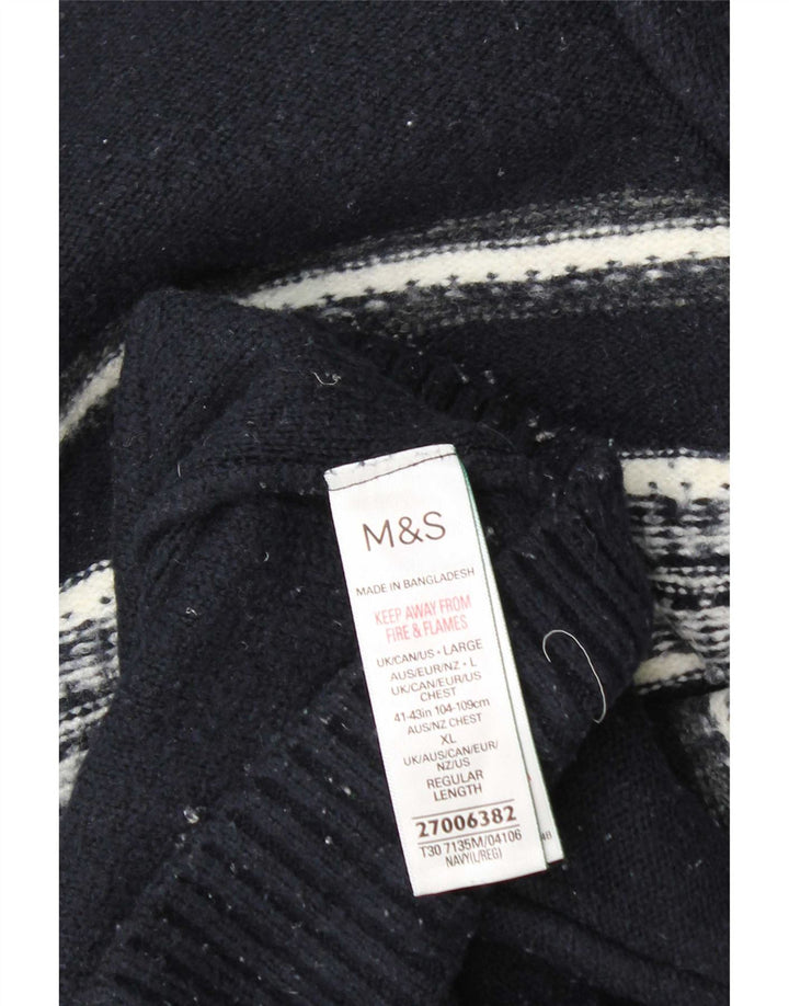 Maglione da uomo Marks & Spencer con zip e collo grande a righe blu navy
