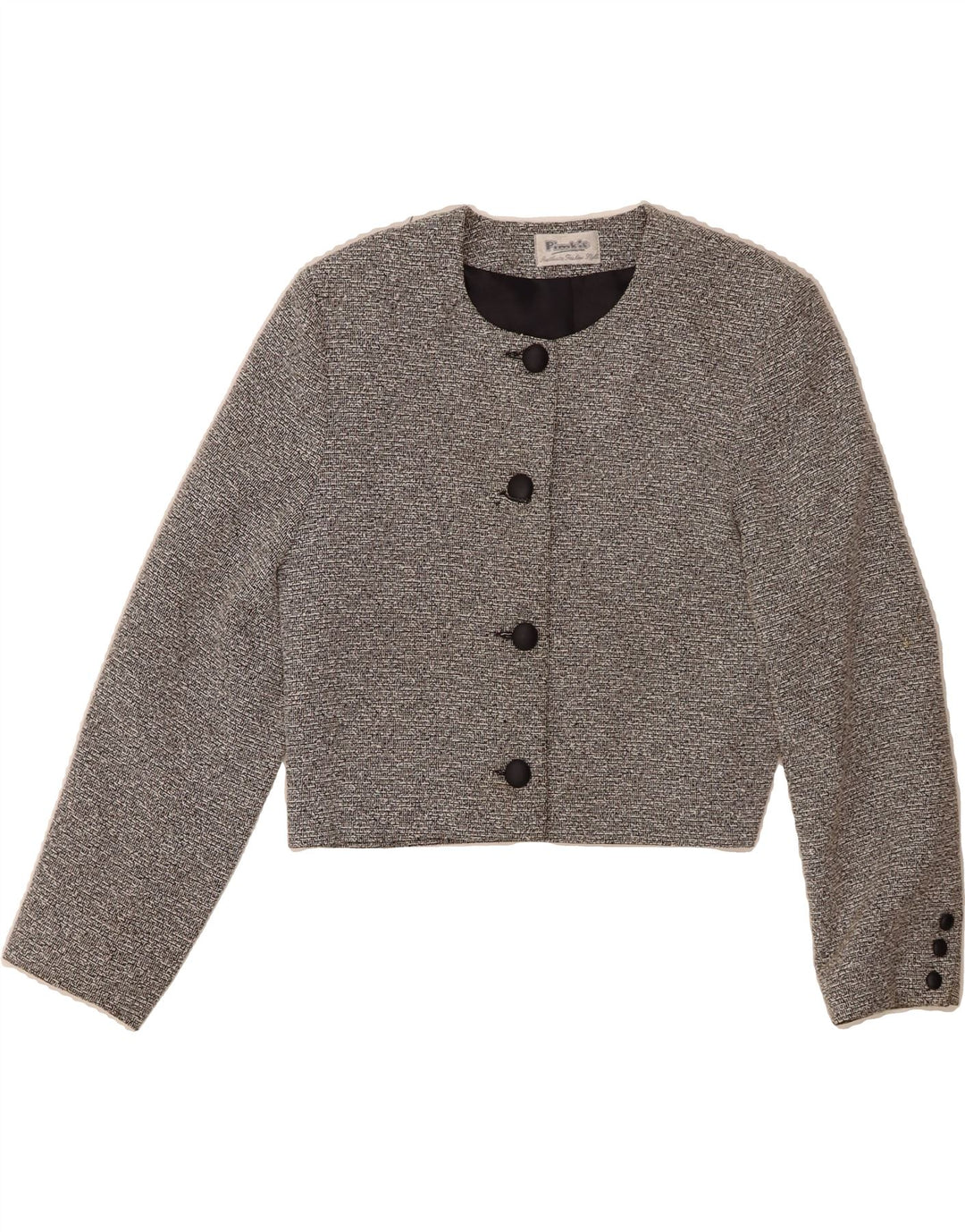 PIMKIE Womens Crop 4 Button Blazer Jacket IT 42 Medium Grey Flecked Vintage Pimkie and Second-Hand Pimkie from Messina Hembry 