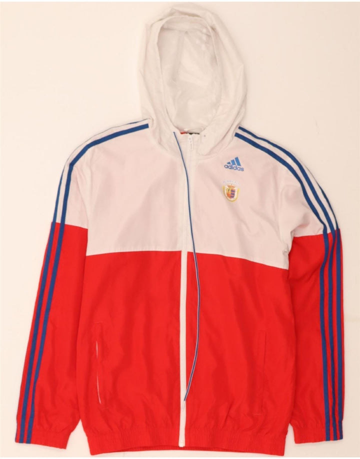 ADIDAS Mens Climalite Graphic Rain Jacket UK 36/38 Small Red Colourblock Vintage Adidas and Second-Hand Adidas from Messina Hembry 