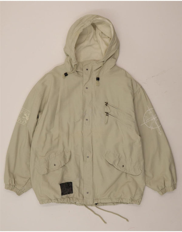 Giacca a vento con cappuccio grafica da uomo XS Exes vestibilità ampia UK 36 piccola verde