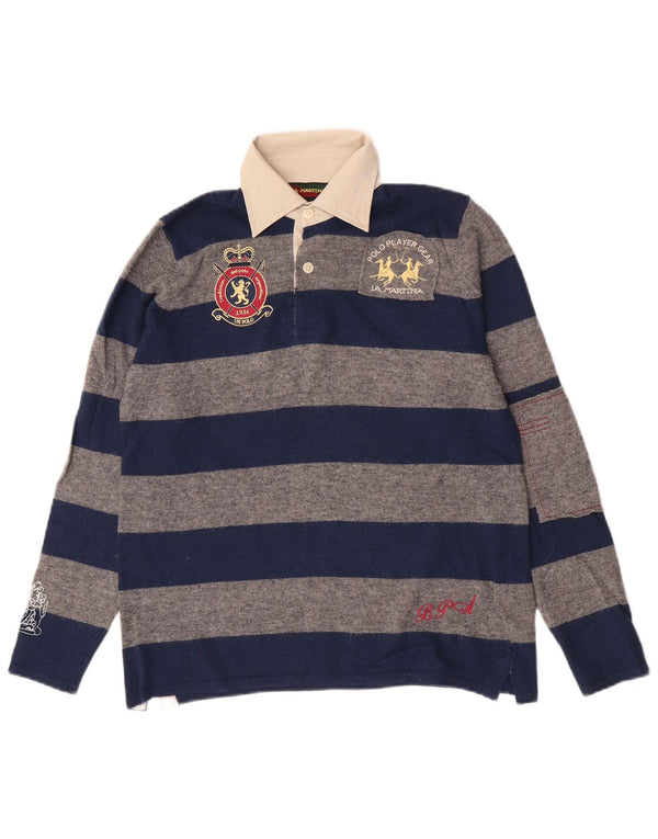 Polo da rugby grafica per ragazzi La Martina 11-12 anni a righe blu navy