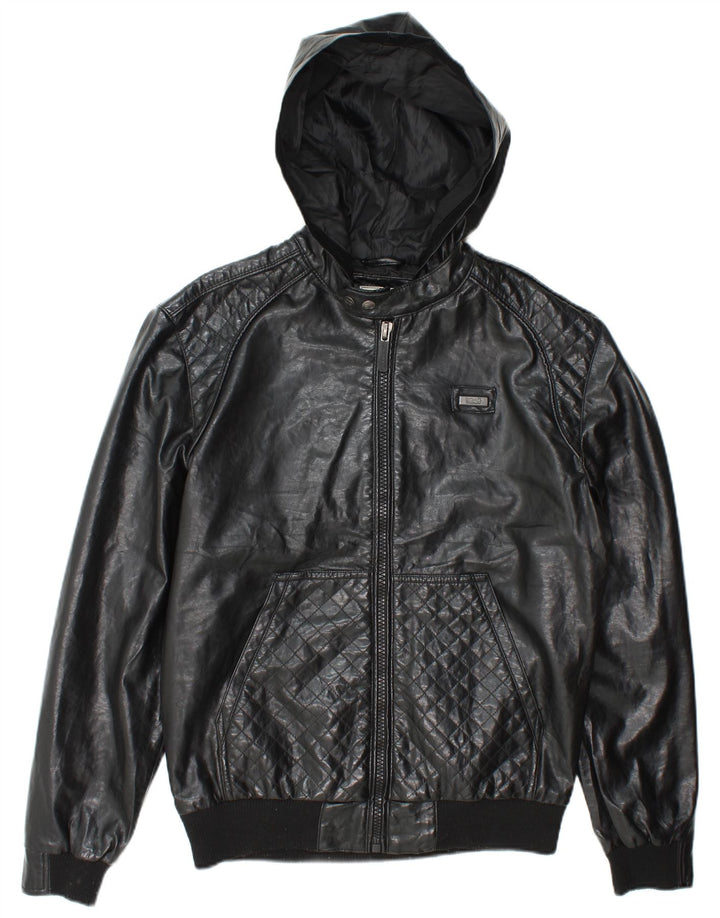 Giubbotto bomber da uomo in ecopelle con cappuccio Ecko Unltd UK 38 medio nero