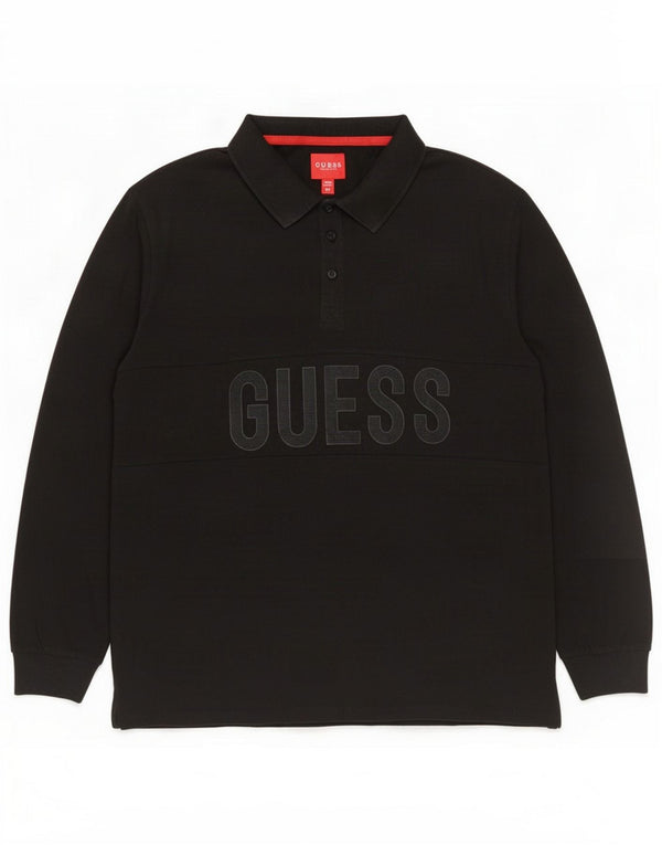 Guess Polo da uomo a maniche lunghe con grafica 2XL Cotone nero