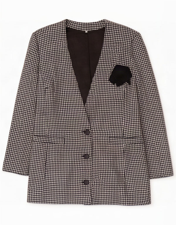 Giacca blazer vintage da donna a 3 bottoni IT 44 pied de poule medio nero