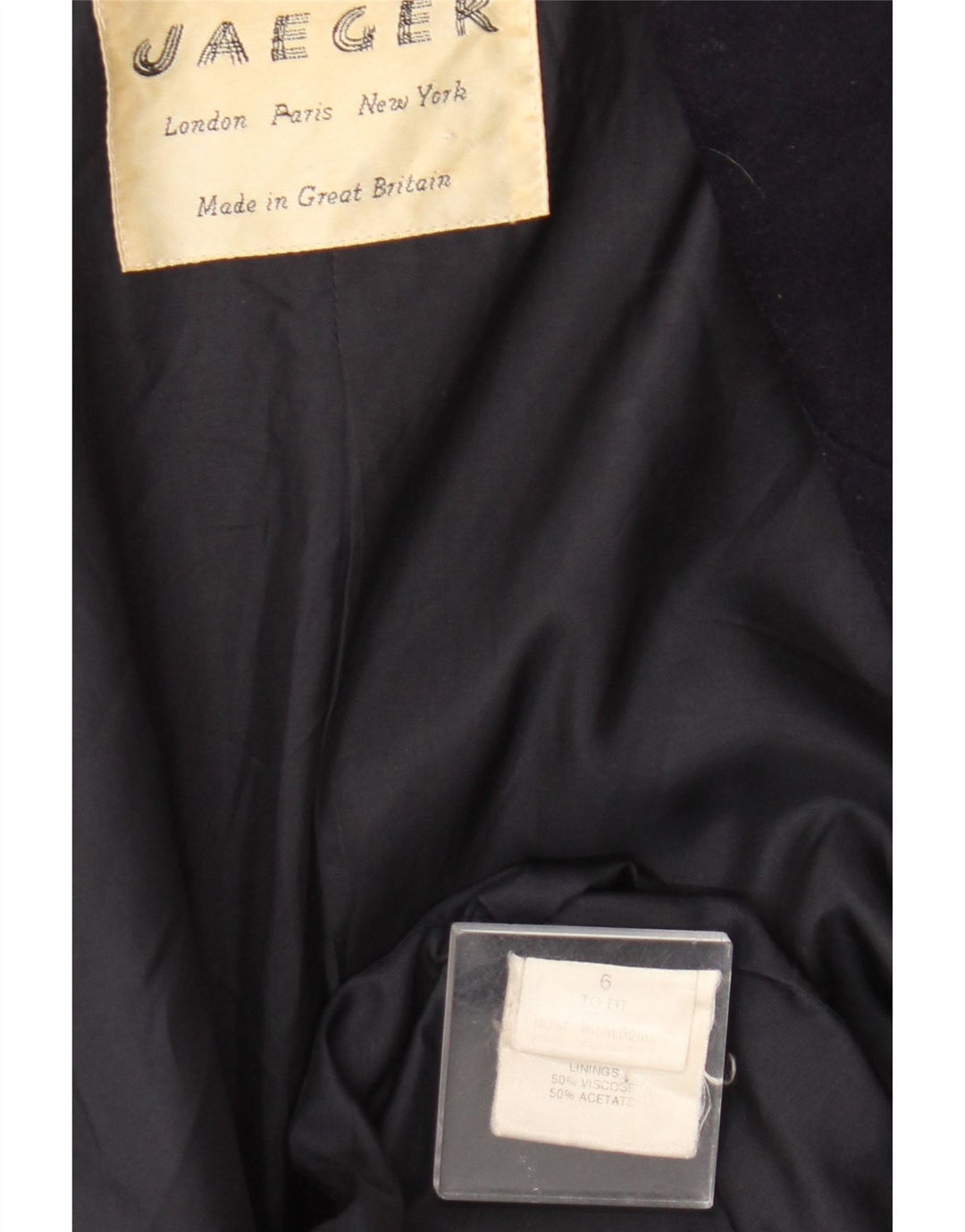 Jaeger Giacca Blazer Doppio Petto da Donna UK 6 XS Blu Navy Nuova Lana