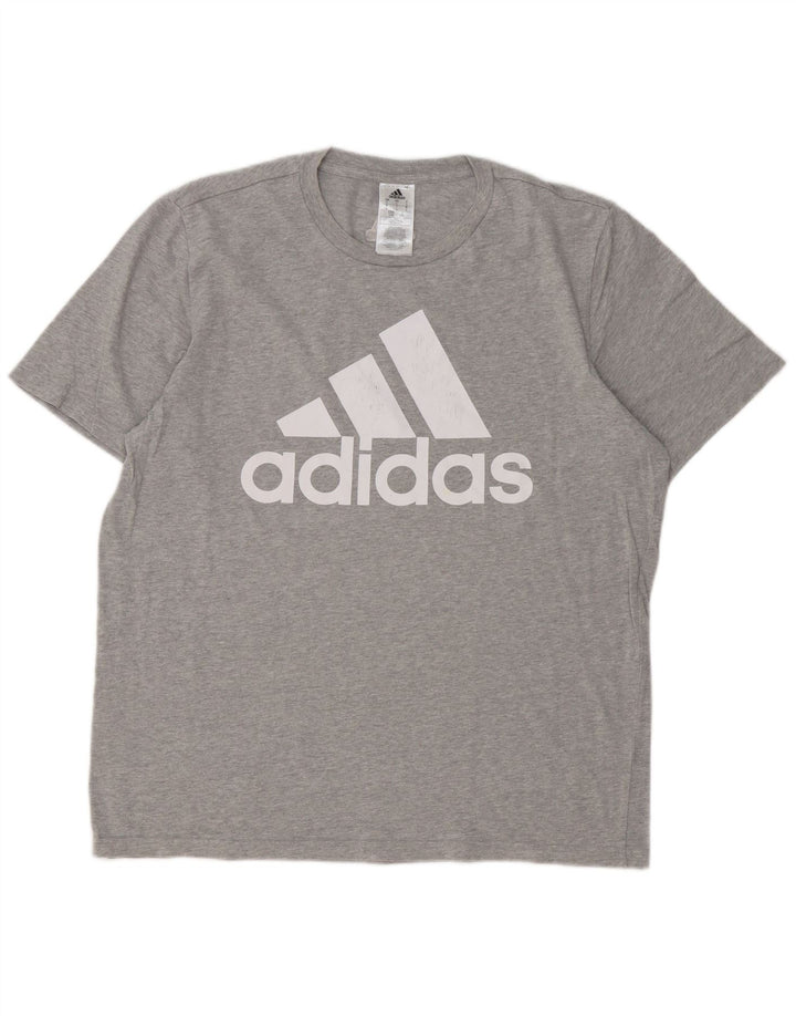 T-shirt grafica da uomo Adidas Top grande in cotone grigio
