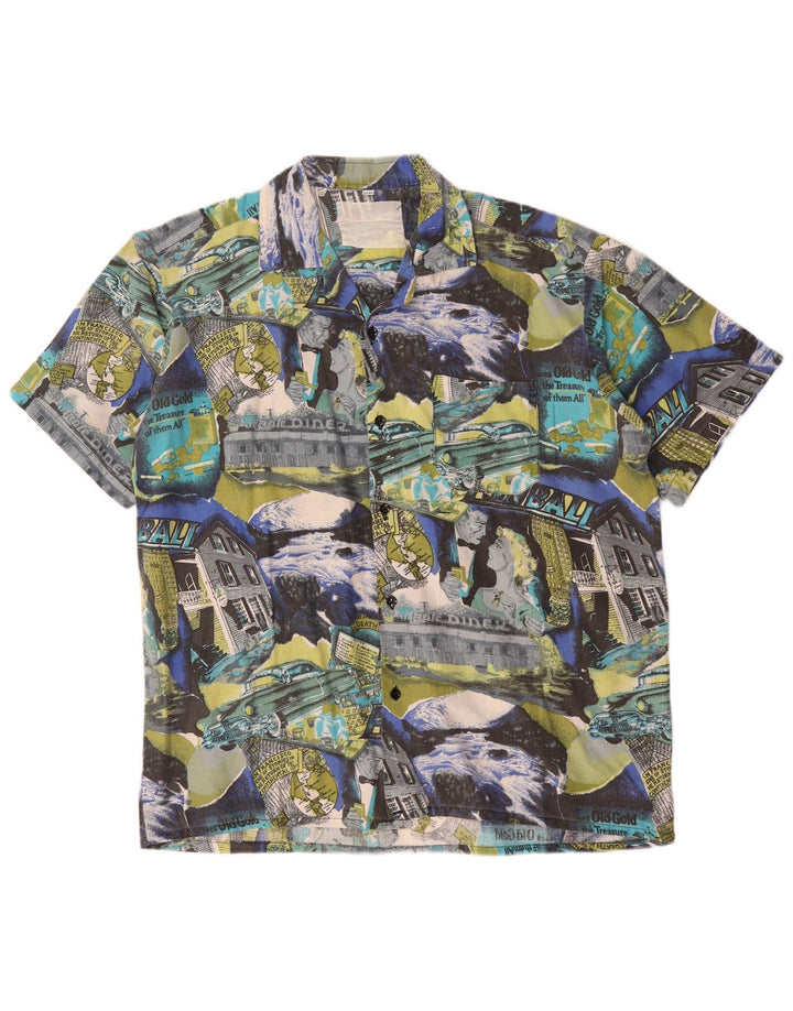 Camicia vintage da uomo con motivo astratto taglia 41/42 grande multicolore