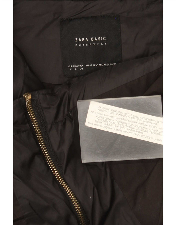 Giacca imbottita con cappuccio da donna Zara UK 16 grande nylon nero