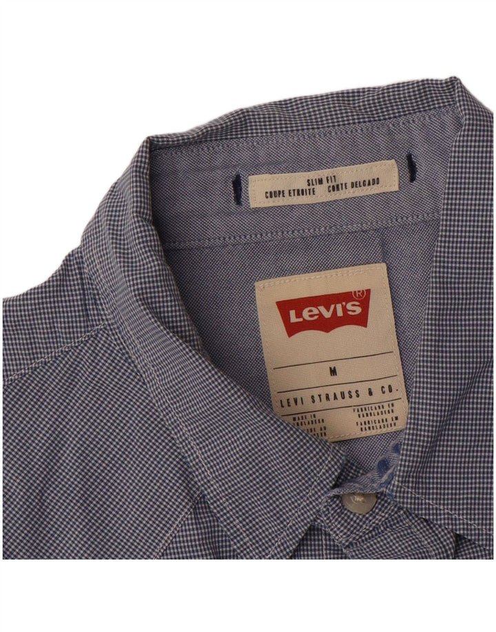 LEVI'S Mens Western Slim Fit Shirt Medium Blue Gingham Cotton