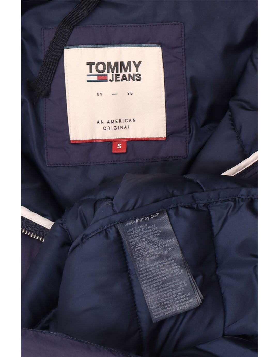 Cappotto imbottito con cappuccio da donna Tommy Hilfiger UK 10 Small Blu Navy in poliammide