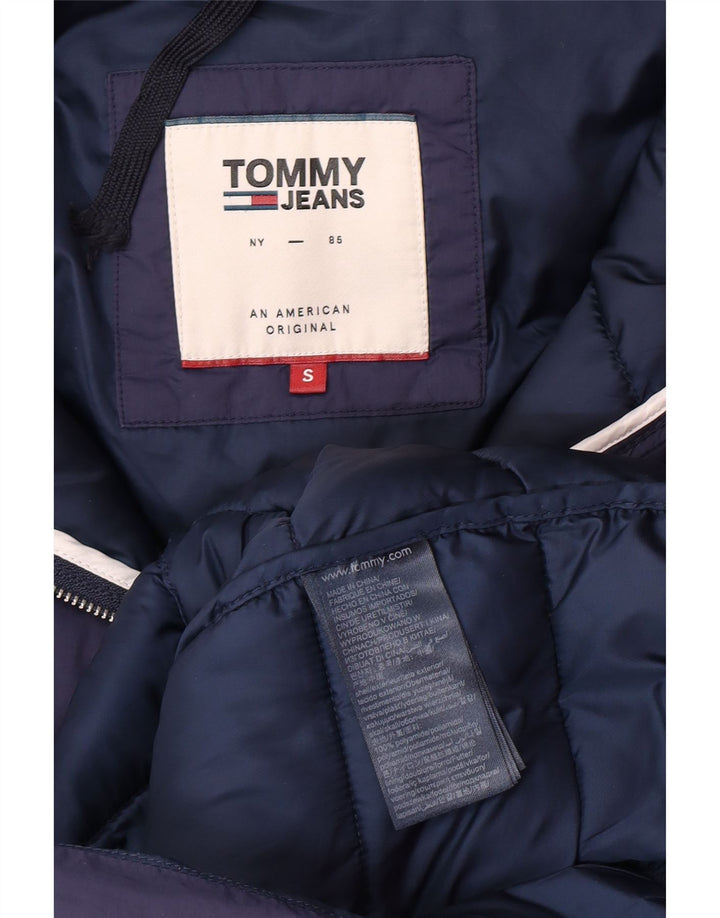Cappotto imbottito con cappuccio da donna Tommy Hilfiger UK 10 Small Blu Navy in poliammide