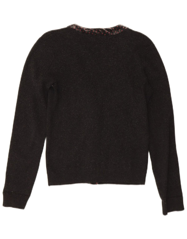 LAURA ASHLEY Womens Crop Cardigan Sweater UK 10 Small Grey Spotted Cotton