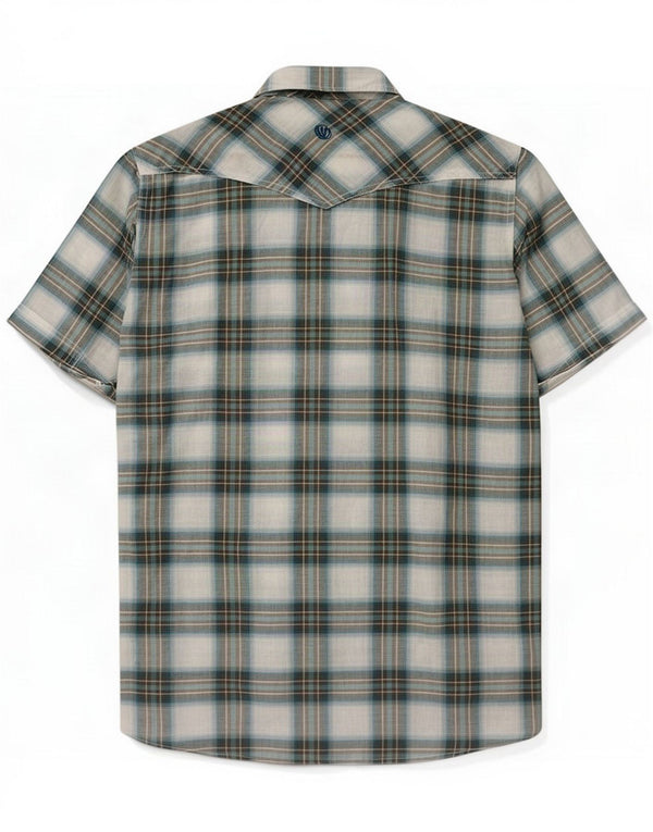 Fat Face Camicia a maniche corte da uomo in cotone a quadri blu medio