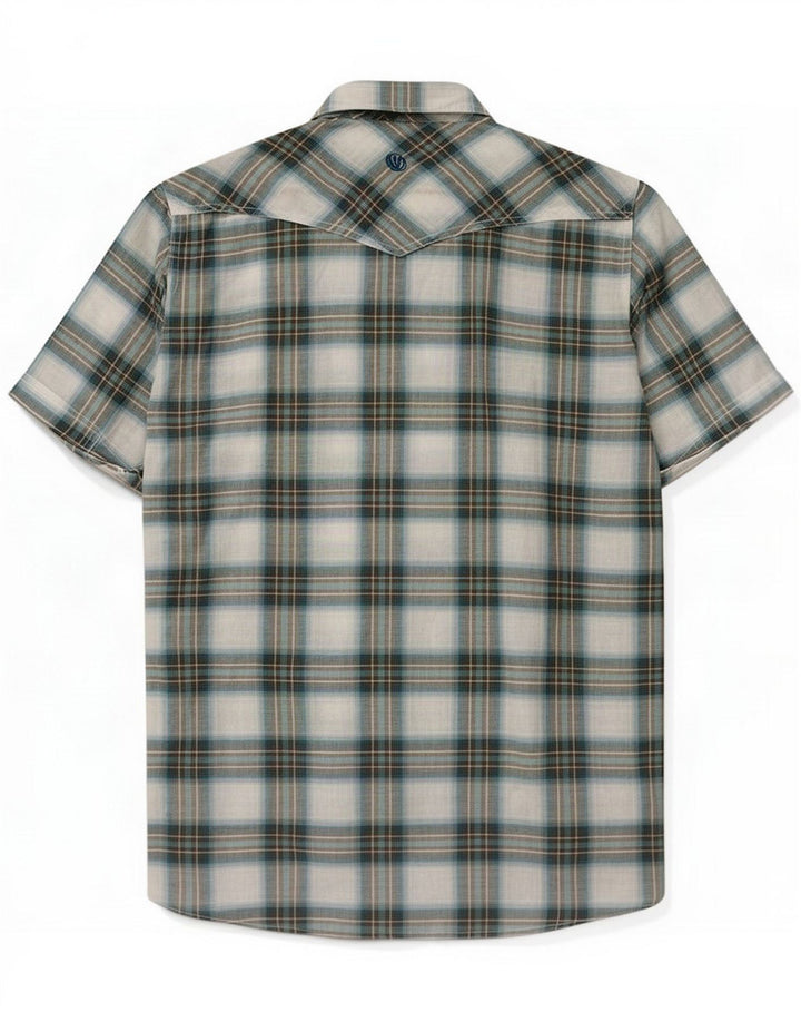 Fat Face Camicia a maniche corte da uomo in cotone a quadri blu medio