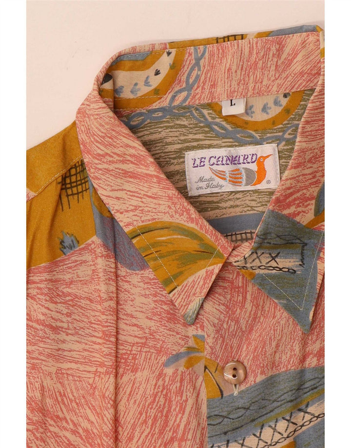 Camicia vintage da uomo con motivo astratto grande rosa