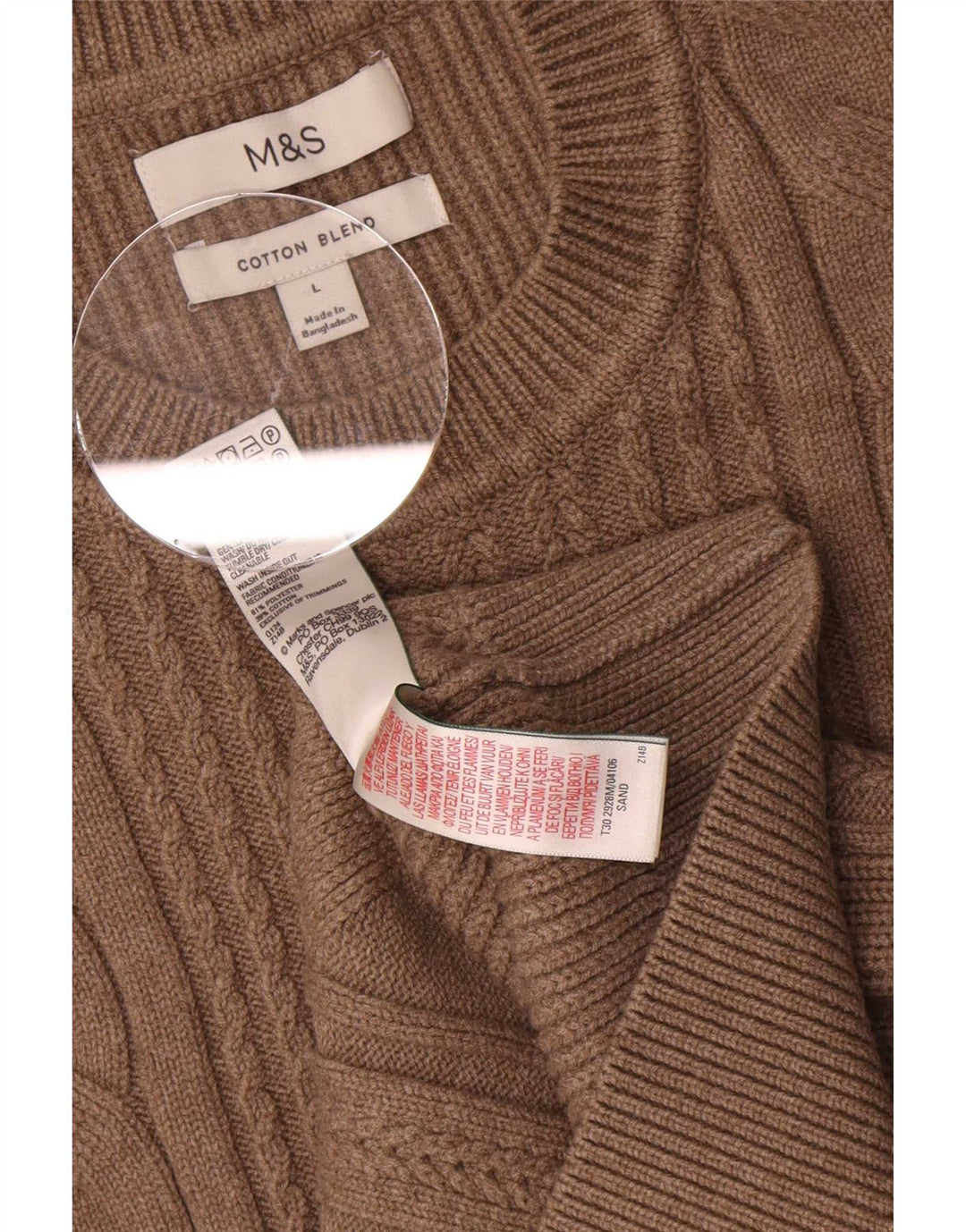 Maglione maglione girocollo da uomo Marks & Spencer grande cotone marrone