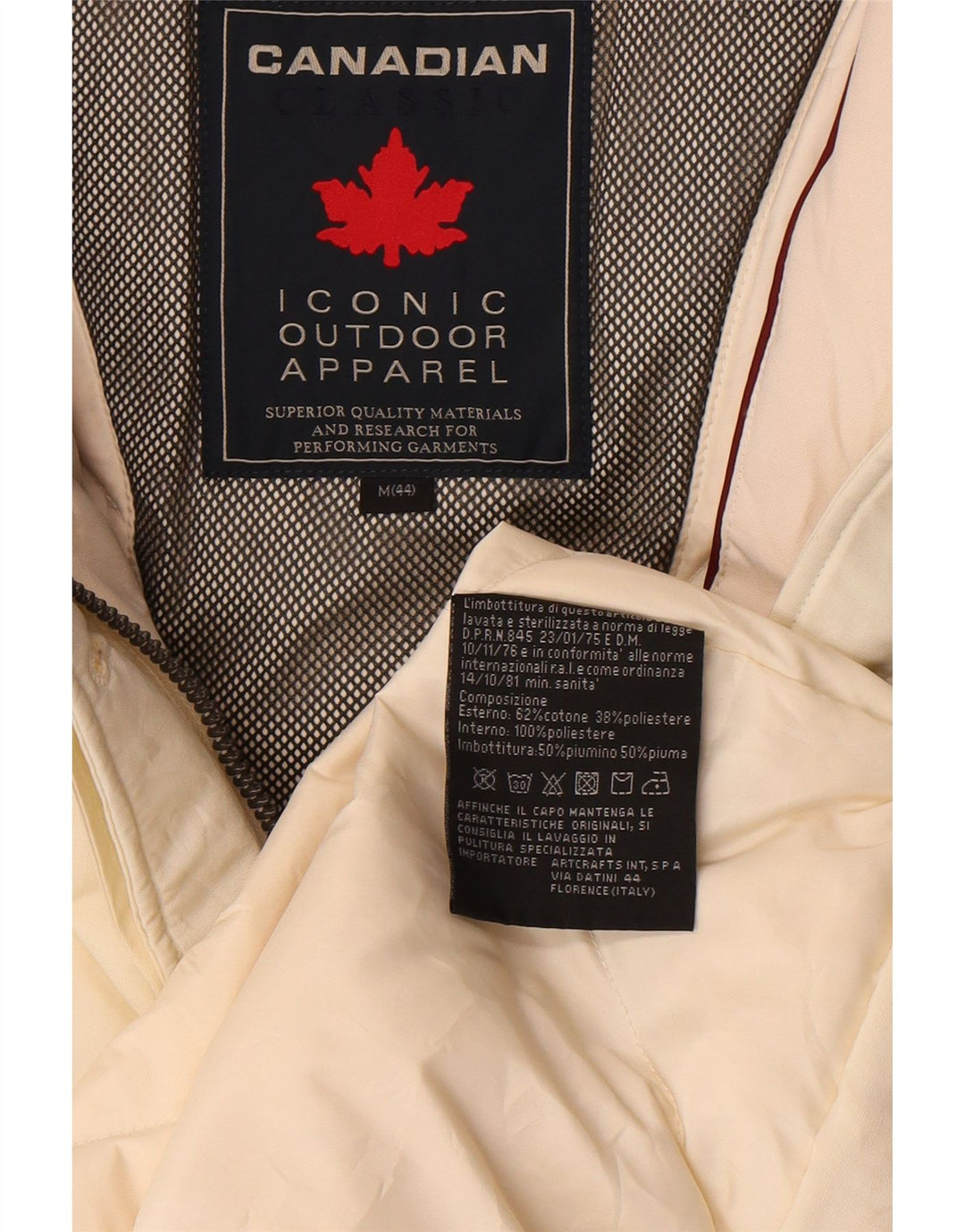 Cappotto imbottito con cappuccio da donna canadese IT 44 cotone bianco sporco medio