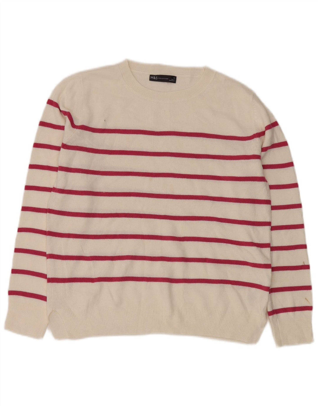 Maglione maglione girocollo da donna Marks & Spencer UK 10 piccolo a righe bianche