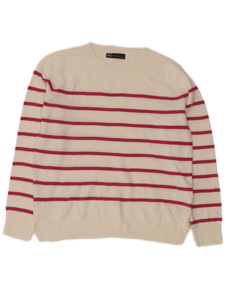 Maglione maglione girocollo da donna Marks & Spencer UK 10 piccolo a righe bianche
