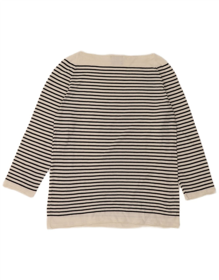 Massimo Dutti Top da donna manica 3/4 UK 12 Medium White Striped Nautical
