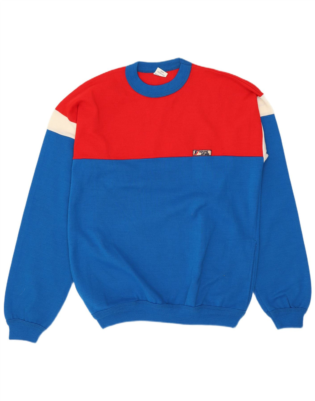 Maglione maglione girocollo da uomo VINTAGE blu medio in acrilico color block