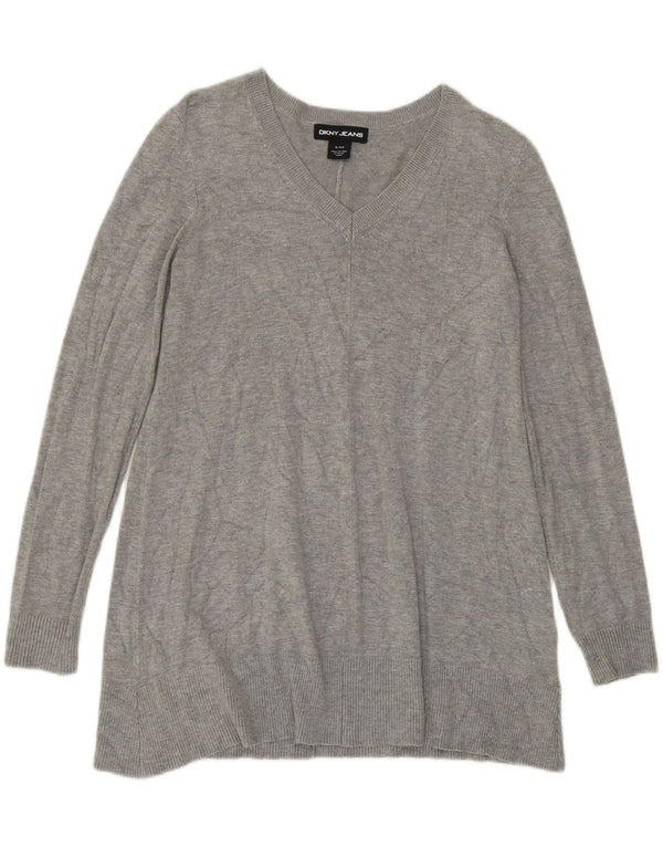 Maglione da donna con scollo a V Dkny UK 10 piccolo in viscosa grigia