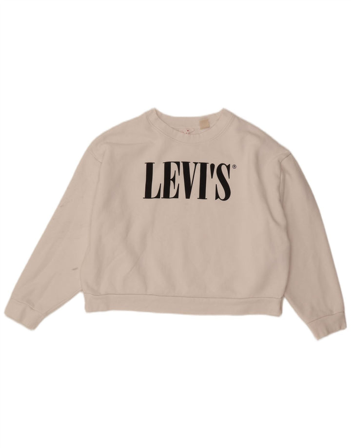 Levi's Donna Crop Graphic Felpa Oversize Maglione UK 14 Large Bianco