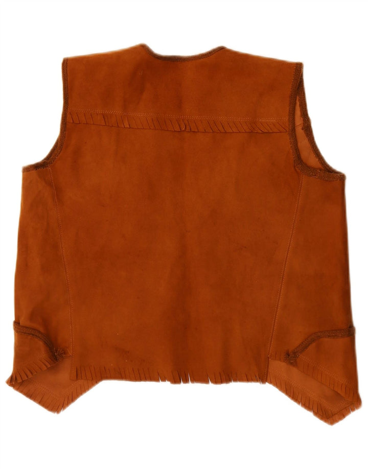 Gilet vintage in pelle scamosciata da donna UK 14 Marrone medio