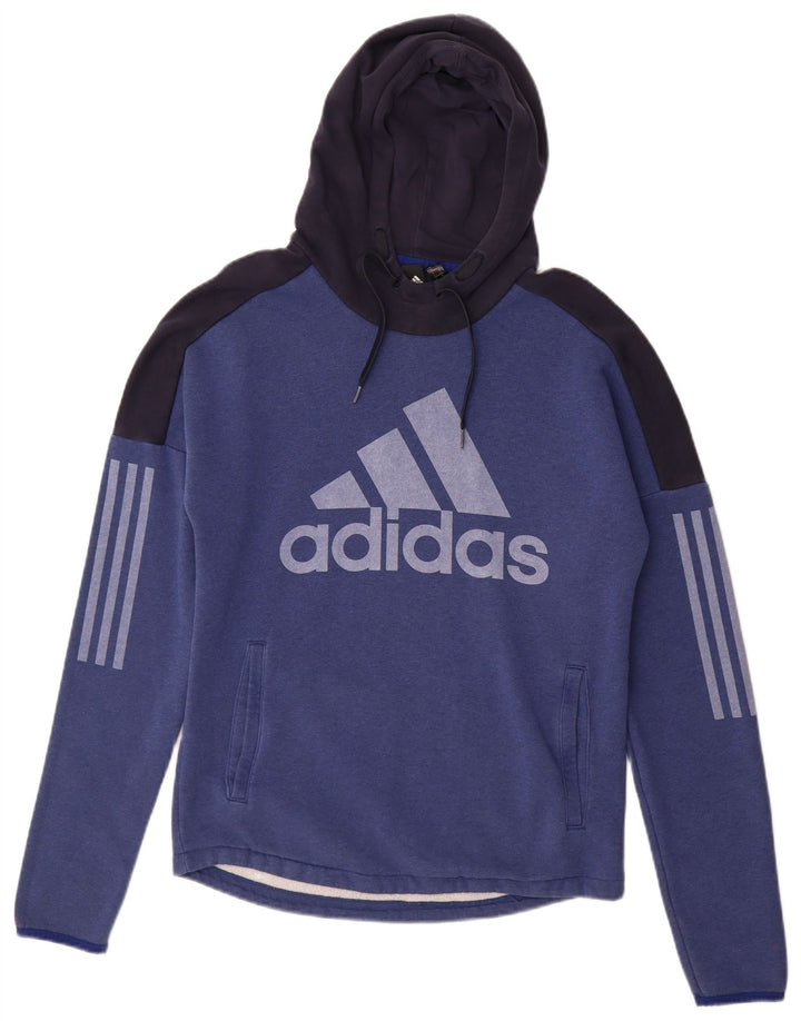 Maglione con cappuccio grafico da uomo ADIDAS piccolo in cotone color block blu navy