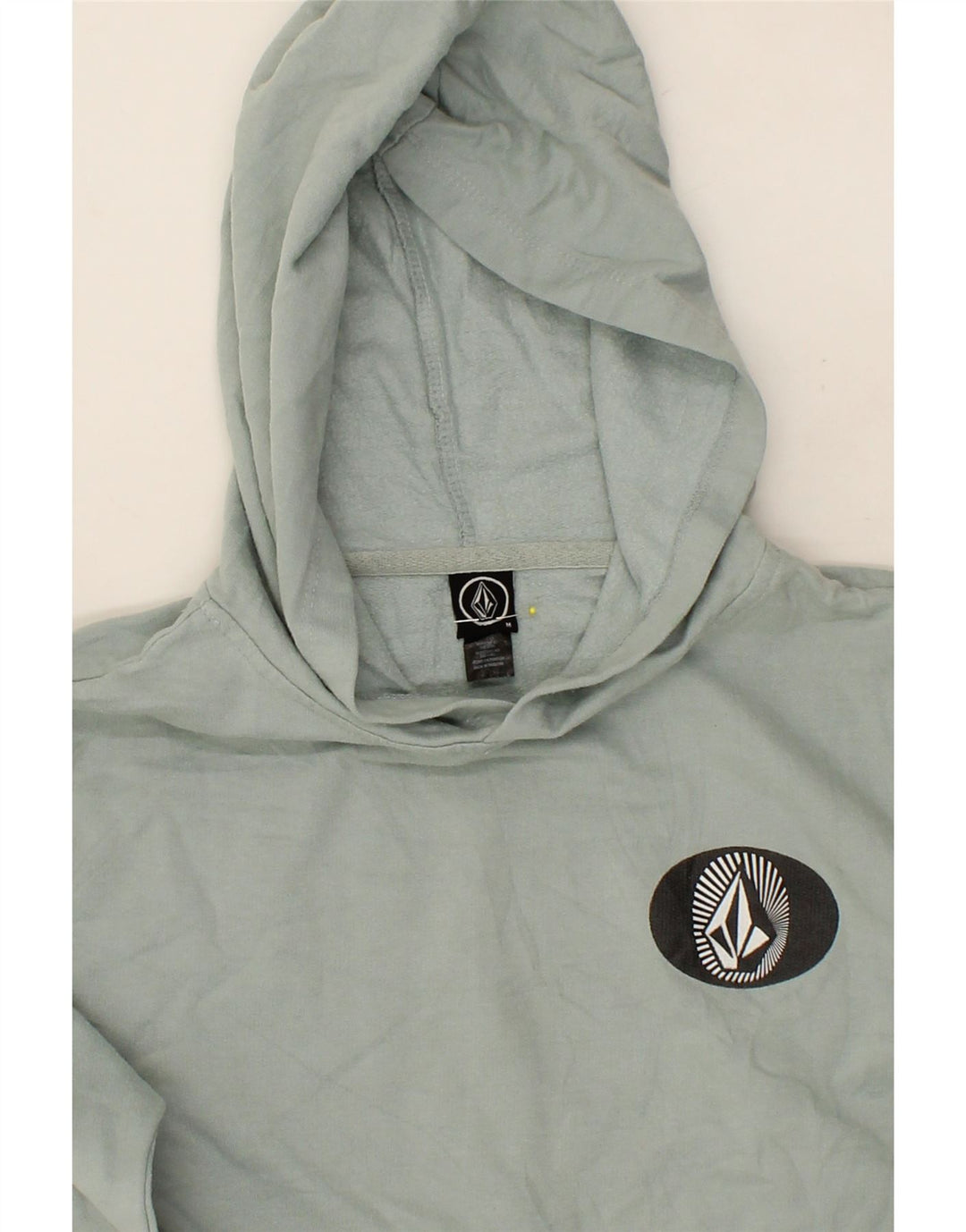 VOLCOM Womens Graphic Hoodie Jumper UK 12 Medium Blue Cotton Vintage Volcom and Second-Hand Volcom from Messina Hembry 
