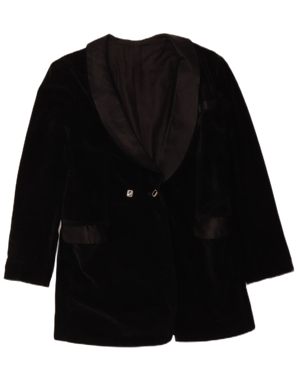 Giacca blazer in velluto doppio petto vintage da donna UK 14 media nera