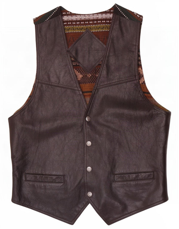 Gilet in pelle da uomo vintage marrone medio geometrico