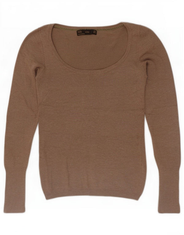 Maglione maglione con scollo a barca da donna Zara UK 8 piccolo rayon beige