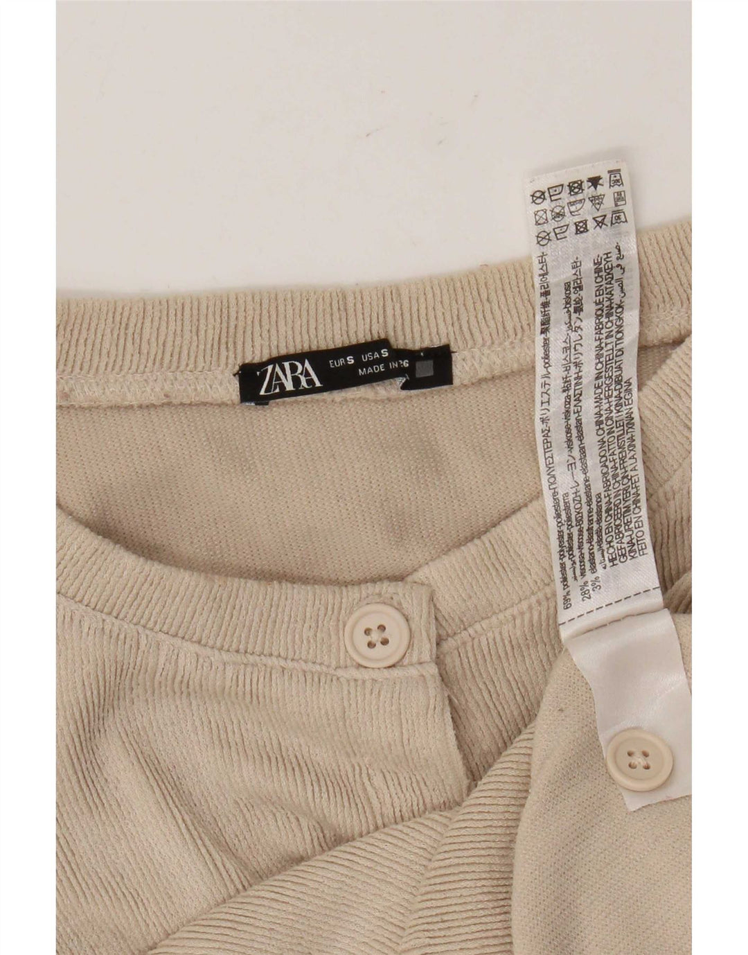 Maglione cardigan corto da donna Zara UK 10 piccolo poliestere beige