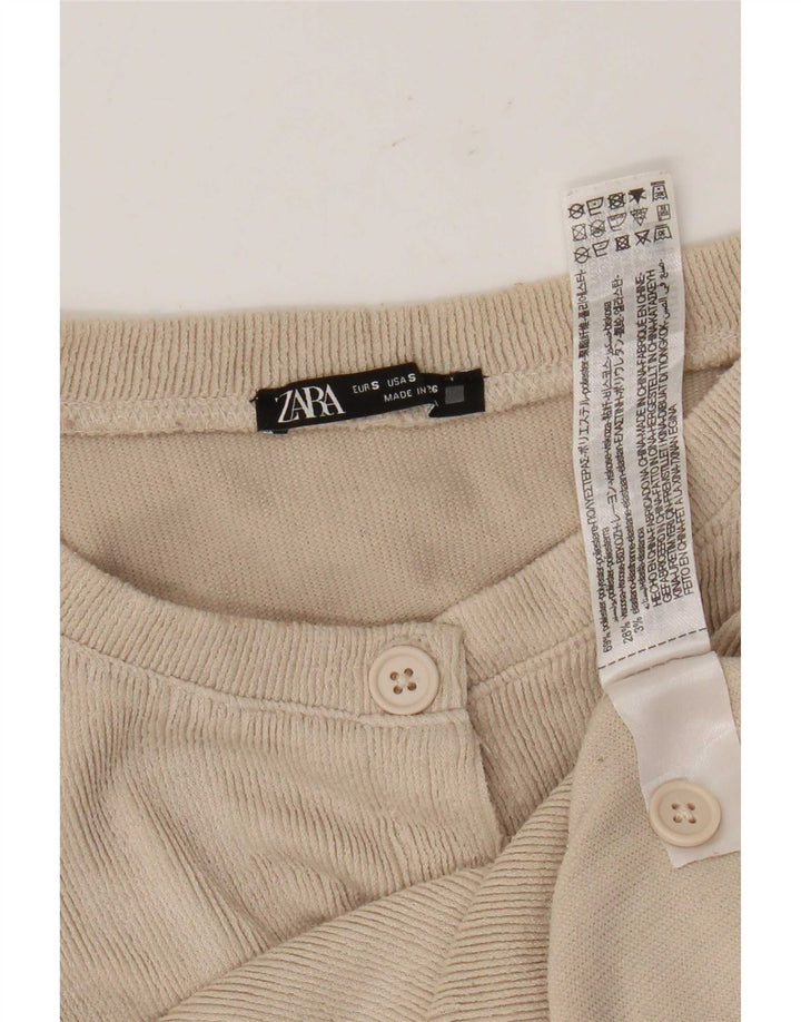 Maglione cardigan corto da donna Zara UK 10 piccolo poliestere beige