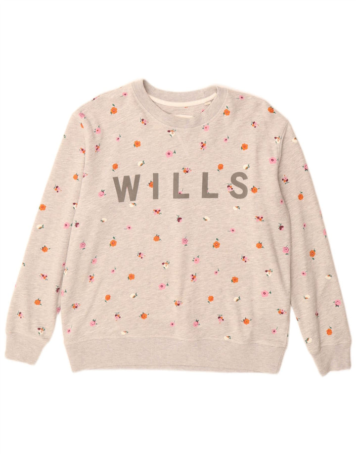 Felpa grafica da donna Jack Wills Jumper UK 10 Small Grey Floral