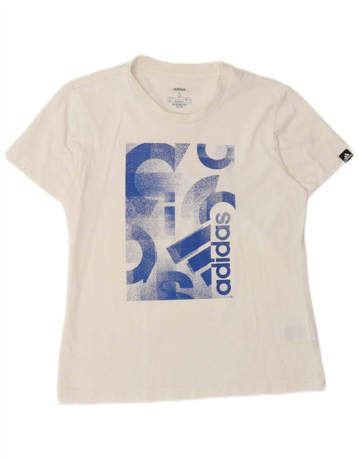 T-shirt grafica ADIDAS da donna Aeroready UK 8/10 piccola in cotone bianco