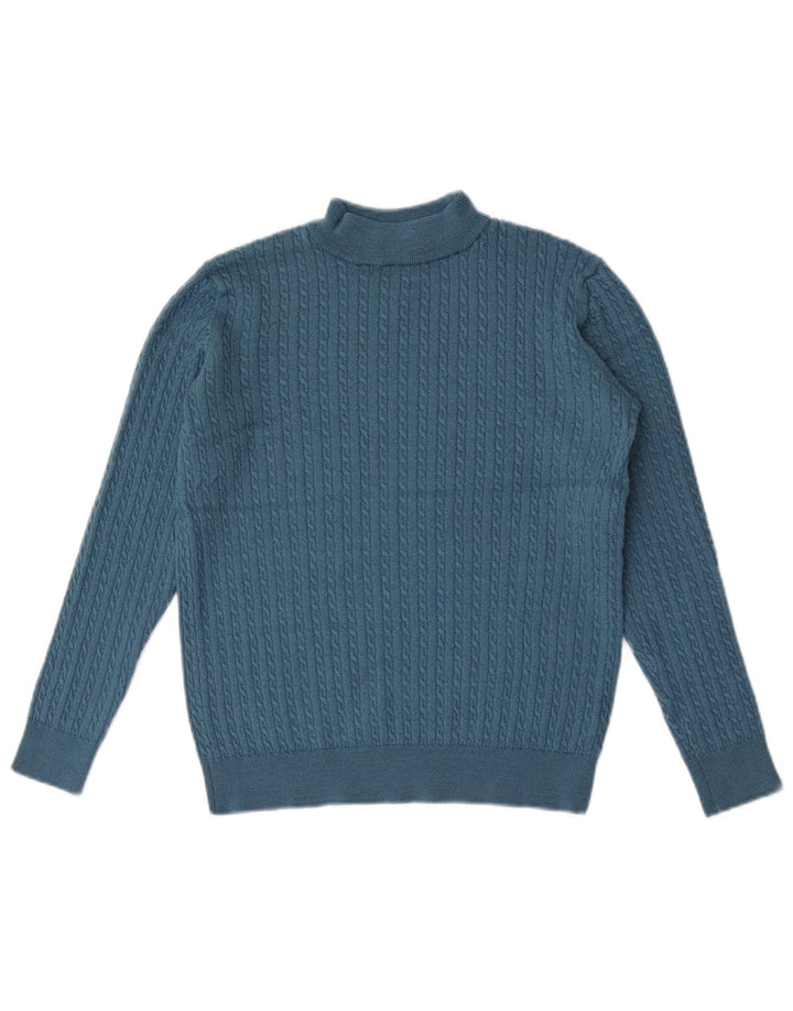 Maglione maglione a collo alto corto da donna Castle UK 12 Lana merino blu medio