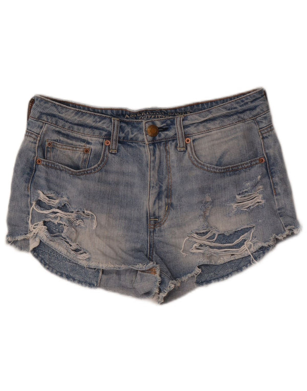 Pantaloncini in denim invecchiato da donna American Eagle US 8 Medium W30 Blu